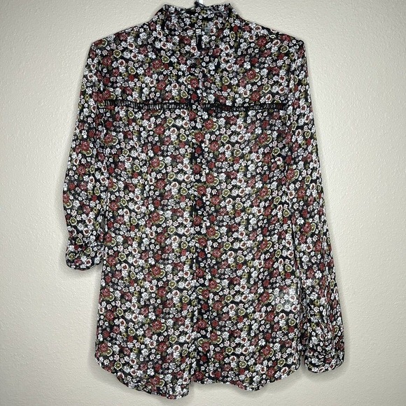 Kut From The Kloth Sheer Black Floral Long Sleeve Button Up Shirt Sz M - Picture 1 of 10